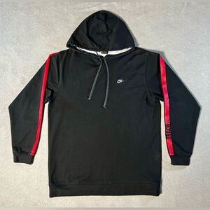 Nike Track Hoodie Men’s Small Black Red Stripe Pullover Gym Running Sweatshirt